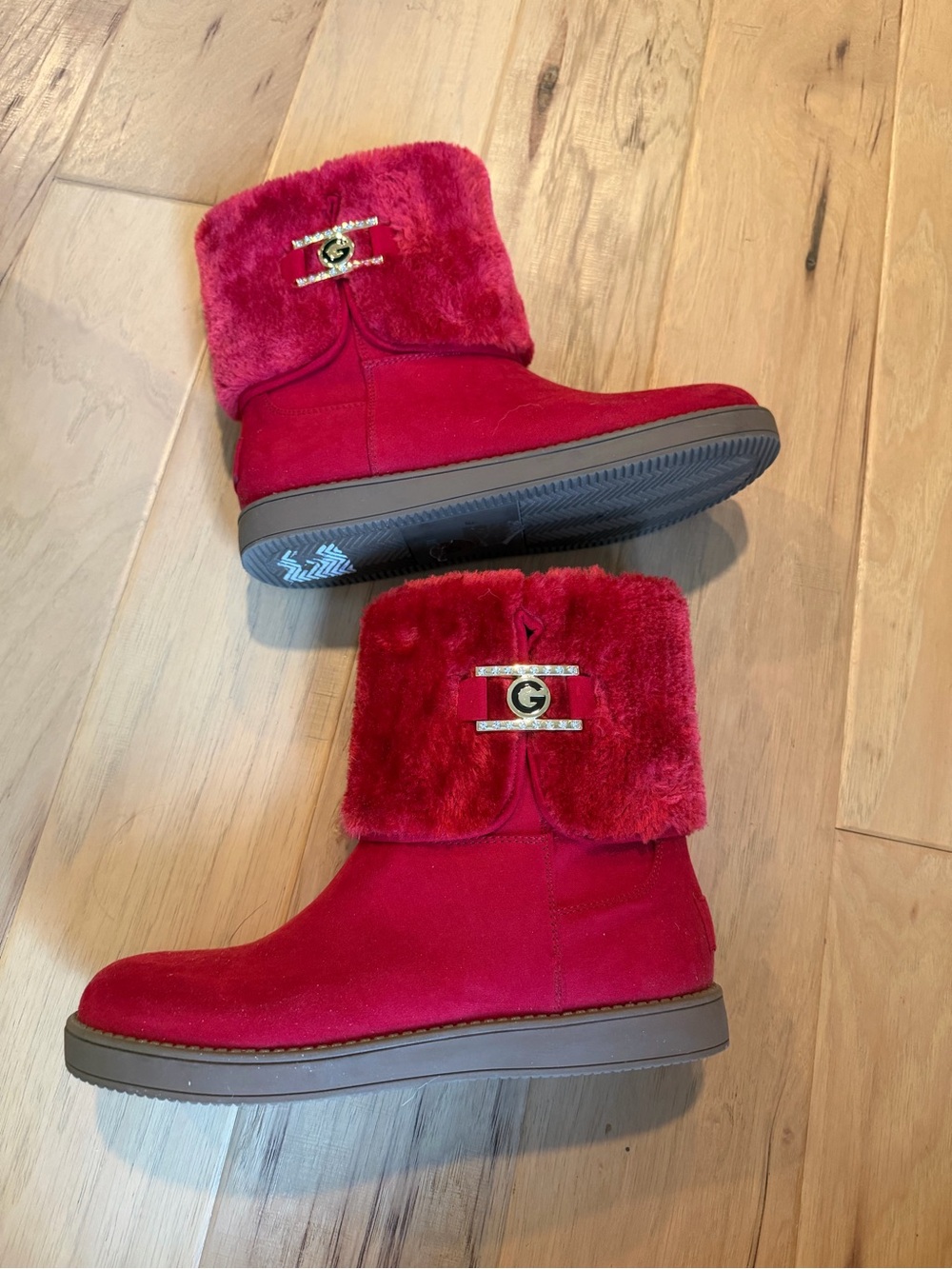 Guess GBG Los Angeles Aleya red faux fur winter boots size 8
